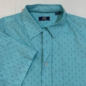 Havana Jim Shirt Mens Sz. Large Short Sleeve Teal Geometric Print